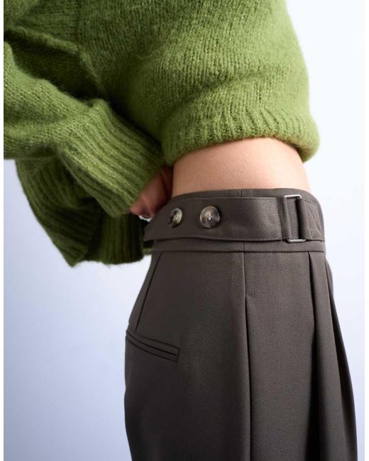 TOPSHOP Green Tab Detail Slouchy Wide Leg Trouser
