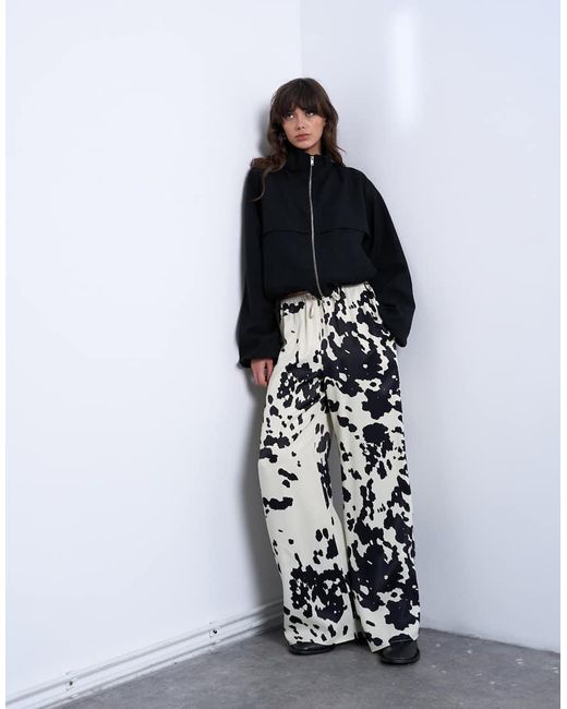 TOPSHOP White Satin Wide Leg With Tie Waist Trouser