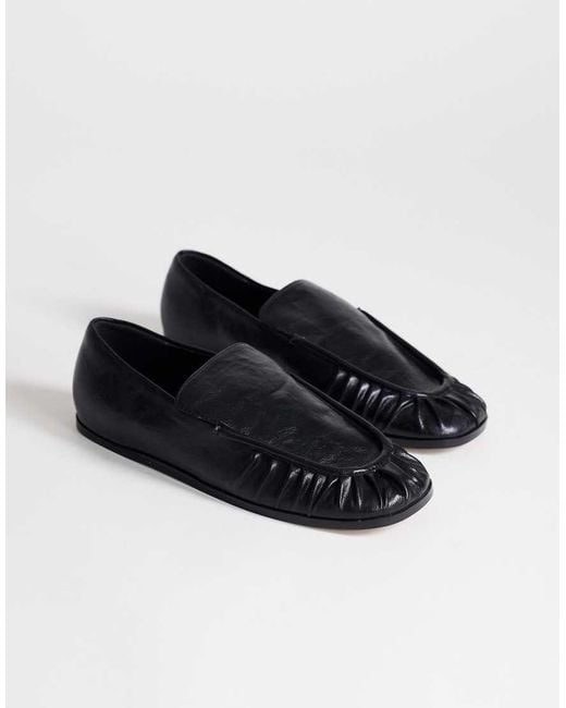 TOPSHOP Black Dora Ruched Loafers