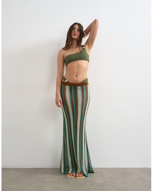 TOPSHOP Green Tatum One Shoulder Bikini Top With Hardware