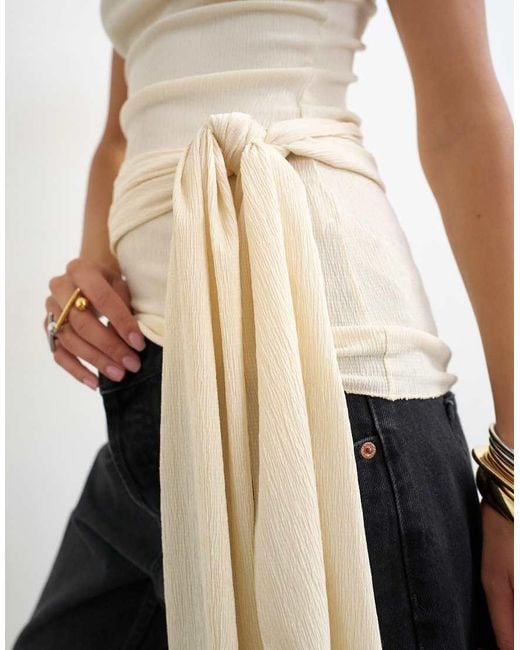 TOPSHOP Natural High Neck Top With Tie Detail
