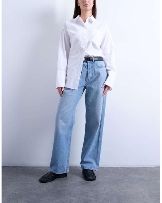 Topshop Hourglass Blue Mid Rise Loose Fit Straight Jean