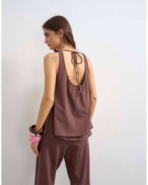 TOPSHOP Brown Scoop Neck Trapeze Top Co-Ord