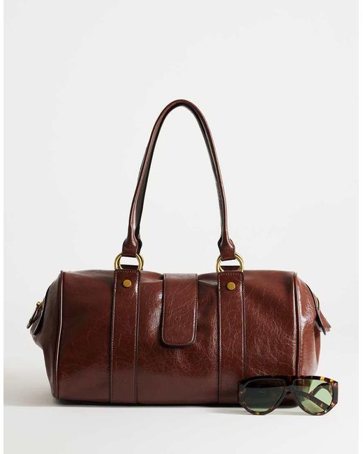 TOPSHOP Brown Star Hardware Detail Bowler Shoulder Bag