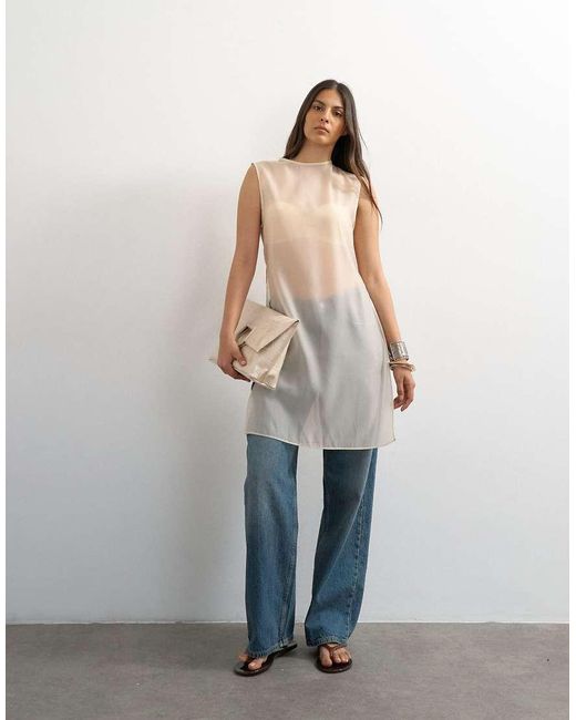 TOPSHOP Brown Longline Sheer Organza Tunic