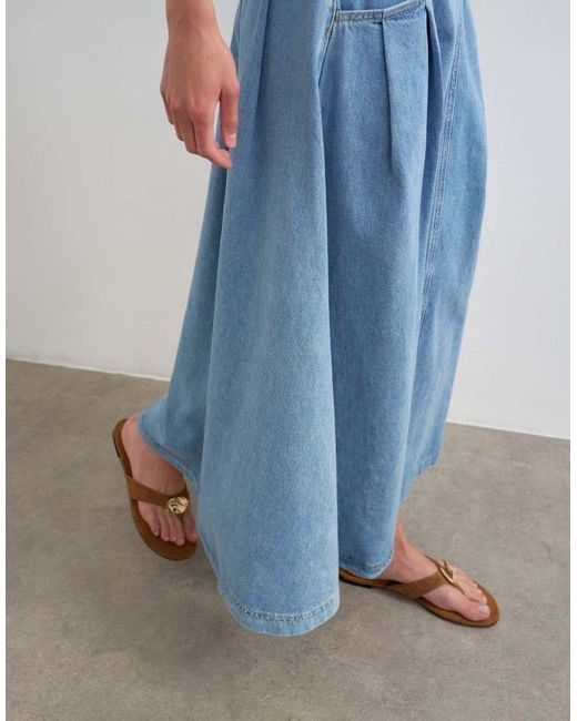 TOPSHOP Blue Denim Pleated Maxi Skirt