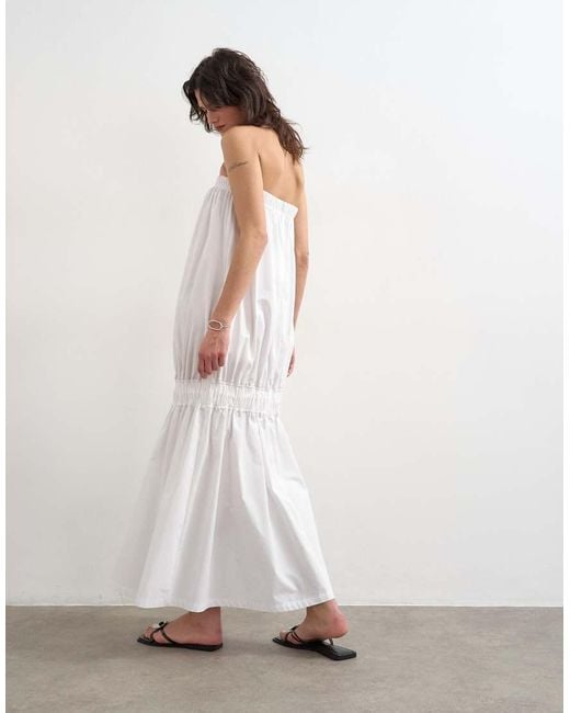 TOPSHOP White Poplin Bandeau Super Dropped Waist Maxi Dress