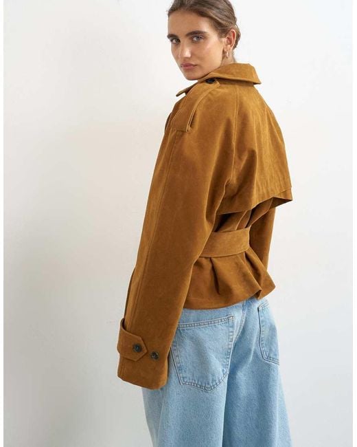TOPSHOP Blue Faux Suede Belted Trench