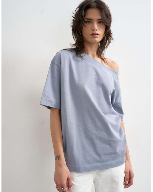 TOPSHOP Blue Fallen Shoulder T-Shirt