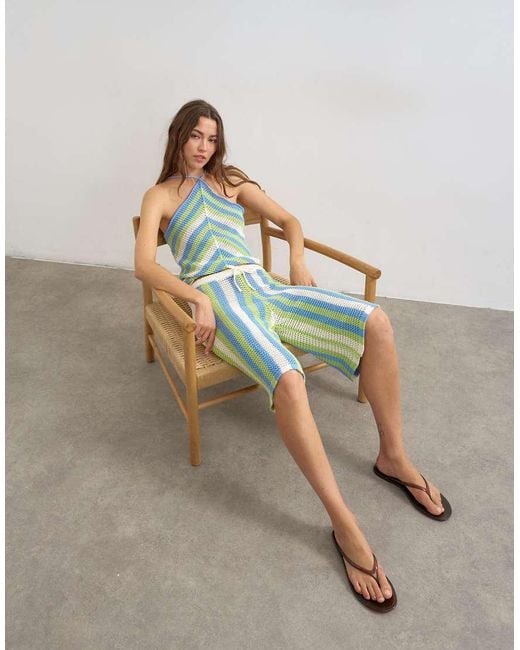 TOPSHOP Blue Knitted Mix Stripe Longline Jorts