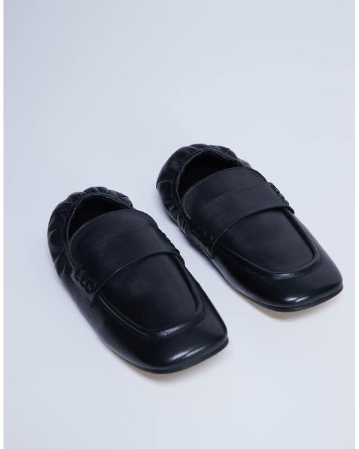 TOPSHOP Blue Brooks Ruched Back Real Leather Loafer
