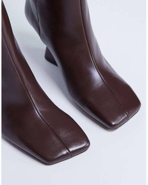 TOPSHOP Brown Selma Premium Leather Knee High Wedge Boot