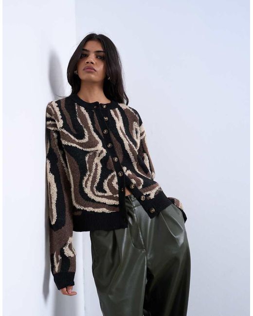 TOPSHOP Black Knitted Animal Pattern Cardigan