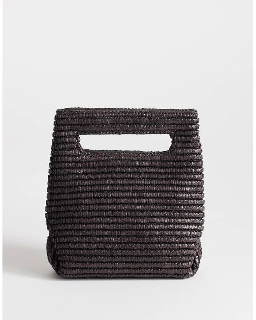 TOPSHOP Black Stella Straw Small Grab Bag