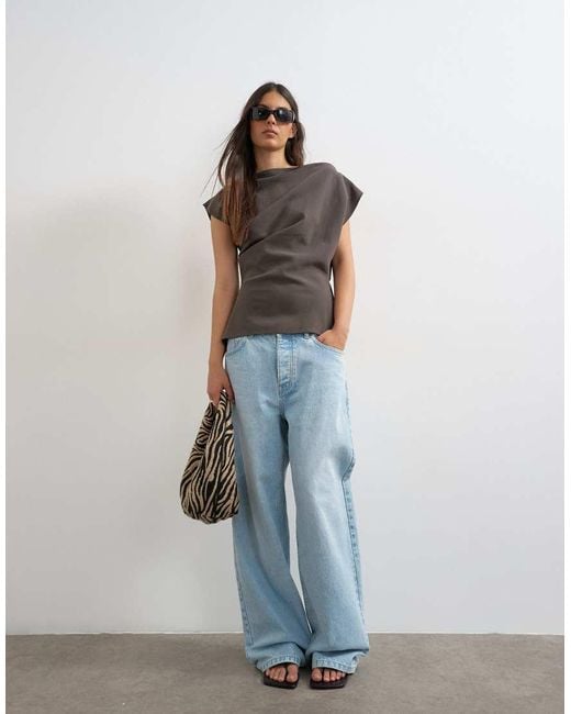 TOPSHOP Multicolor Co Ord Asymmetric Off Shoulder Top