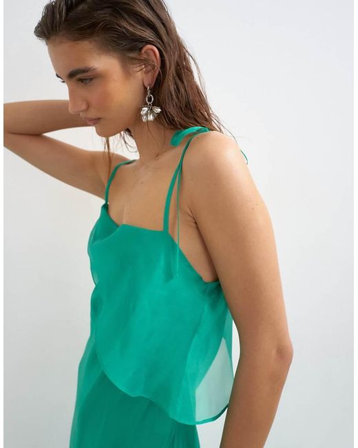 TOPSHOP Green Folded Bust Organza Maxi Dress