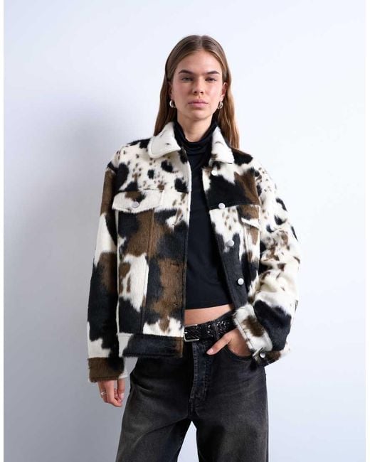 TOPSHOP White Faux Fur Western Trucker Jacket