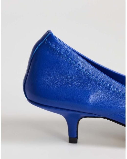 TOPSHOP Blue Arizona Real Leather Ruched Kitten Heel Court