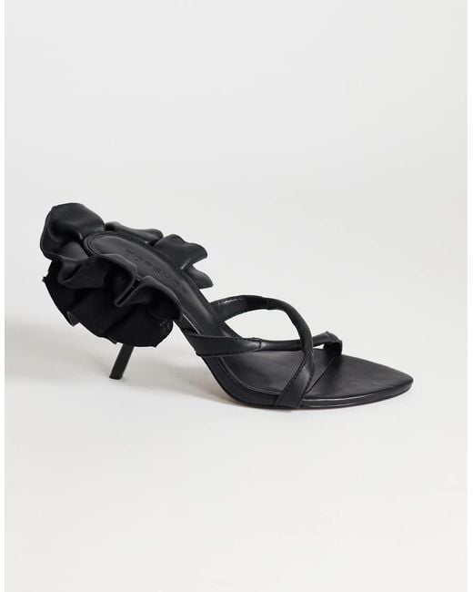 TOPSHOP Black Ophelia Real Leather High Heeled Sandal With Ruffle