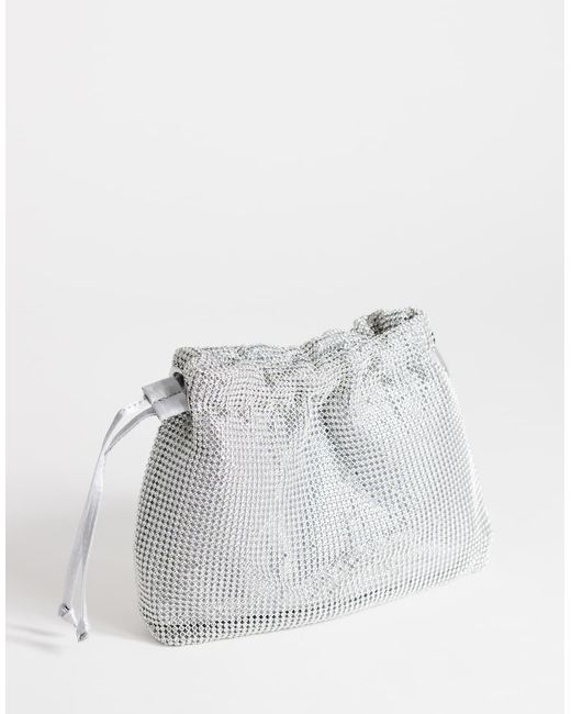 TOPSHOP Gray Seleena Diamante Drawstring Clutch Bag