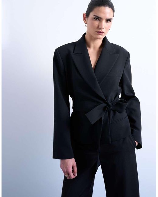 TOPSHOP Blue Cropped Belted Boxy Blazer