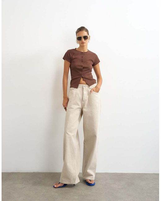 TOPSHOP Brown Button Through Short Sleeve Top