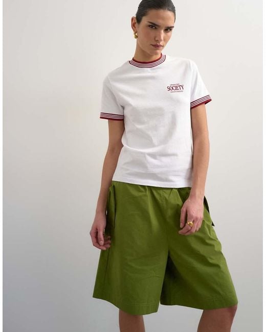 TOPSHOP Green 'Sport Society' Graphic Tee With Tipping