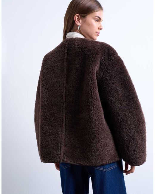 TOPSHOP Brown Ovoid Short Shearling Double Breasted Jacket