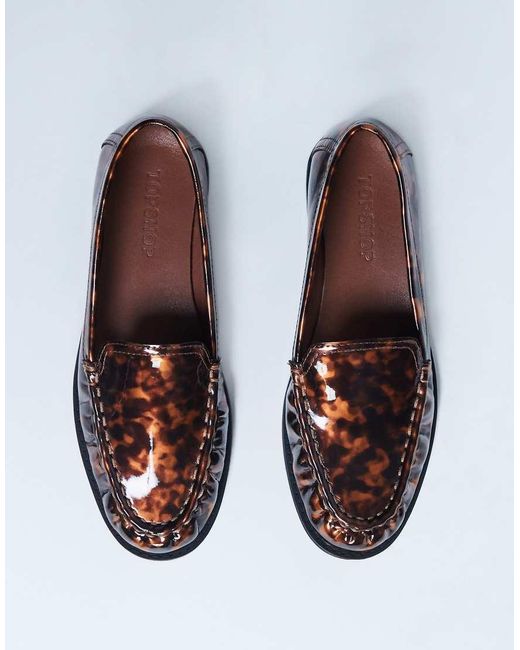 TOPSHOP Brown Coby Ruched Toe Loafer