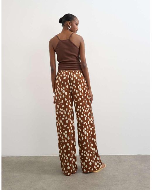 TOPSHOP Brown Satin Tie Waist Wide Leg Trouser