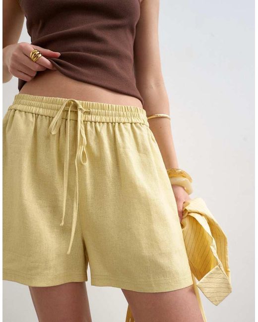 TOPSHOP Natural Linen Blend A-line Shorts