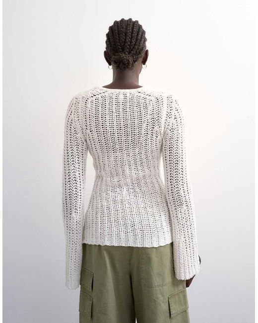 TOPSHOP White Knit Open Stitch Long Sleeve Top