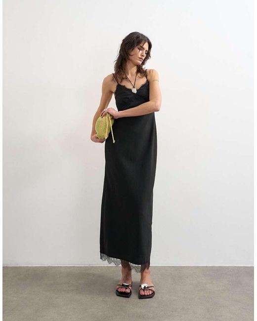 TOPSHOP White Cupro Lace Trim Midi Slip Dress