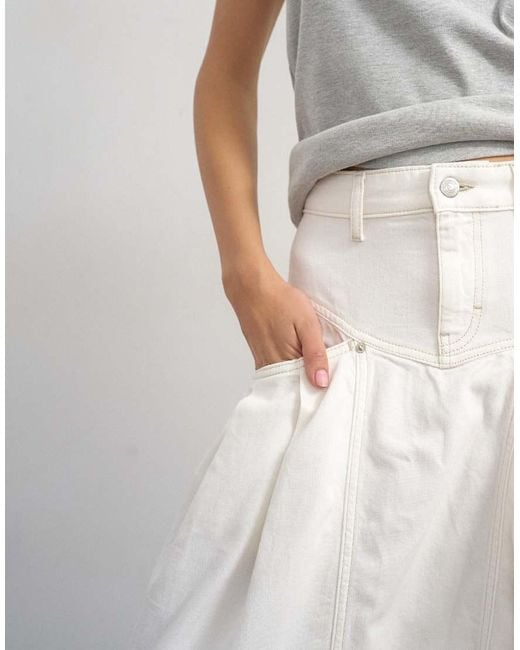 TOPSHOP White Denim Pleated Maxi Skirt