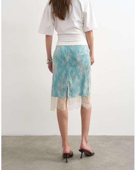 TOPSHOP White Lace Midi Skirt With Insert