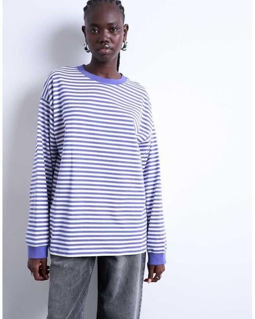 TOPSHOP Purple Stripe Long Sleeve Slouchy Skater Tee