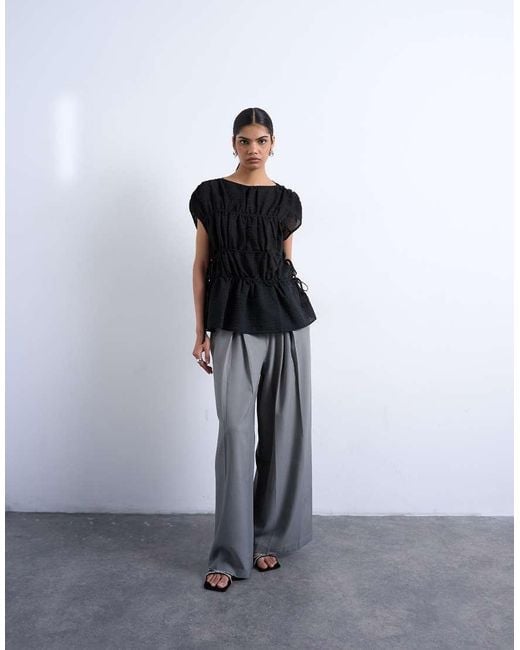 TOPSHOP White Short Sleeve Channelled Tie Side Top