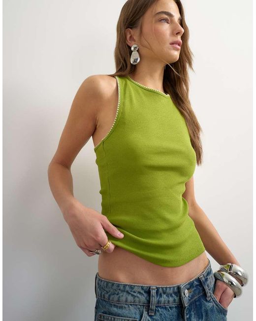 TOPSHOP Green Asymmetric Racer Back Singlet