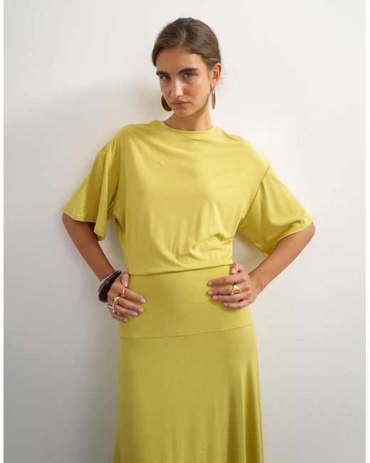 TOPSHOP Metallic Viscose Blend Jersey Dropped Waist Maxi Dress