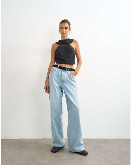 TOPSHOP Blue Bali Real Leather Metal Detail Belt