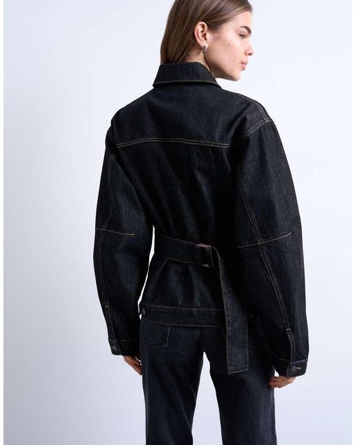 TOPSHOP Black Denim Cinch Detail Shacket