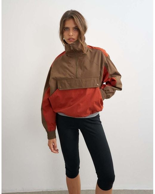 TOPSHOP Red Colour Block Pocket Detail Zip Up Jacket