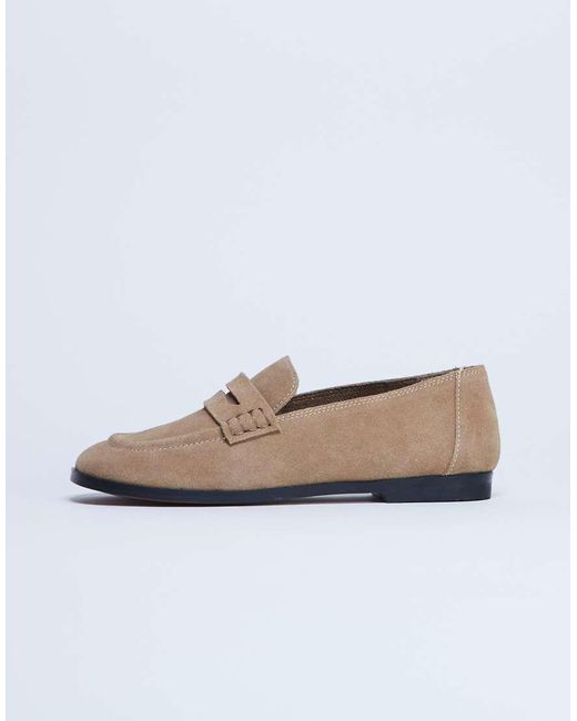 TOPSHOP Natural Charlie Faux Suede Flat Loafers