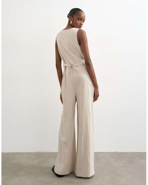 TOPSHOP Natural Tailored Linen Blend Jumpsuit