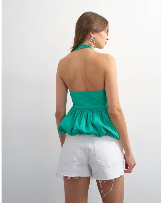 TOPSHOP Blue Halter Neck Bubble Hem Top-No Colour