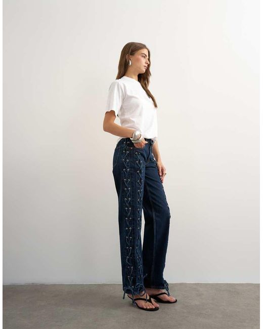 TOPSHOP White Denim Straight Leg Jean With Extreme Lace-up