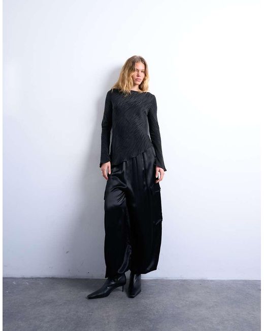 TOPSHOP Blue Jaquard Zebra Slash Neck Long Sleeve