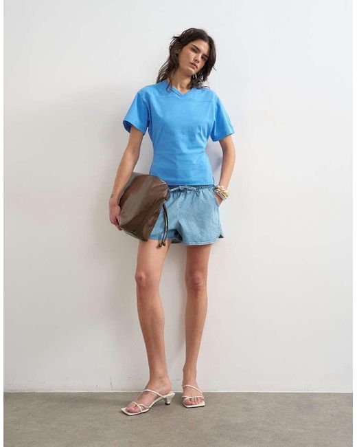 TOPSHOP Blue V-neck Cinch