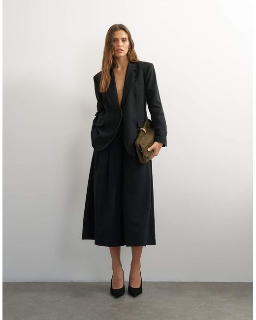 TOPSHOP Black Belted Pleated Cropped Wide Leg Trouser