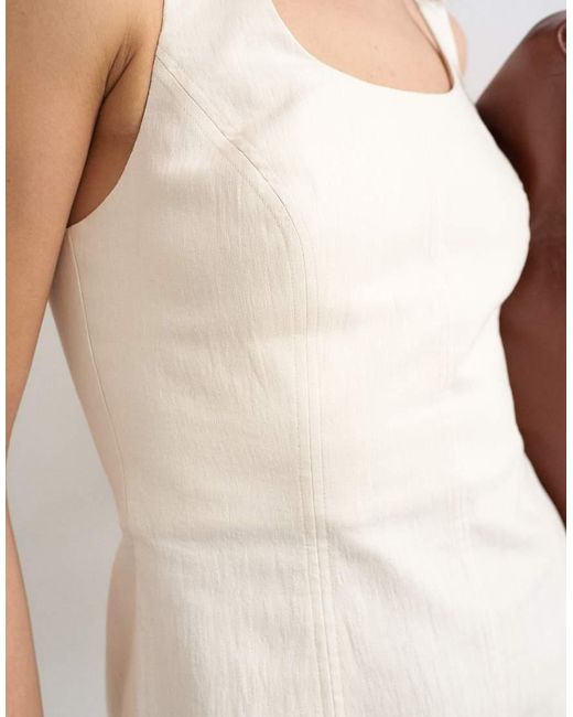 TOPSHOP Natural Cotton Scoop Neck Heavy Twill Seamed Mini Dress